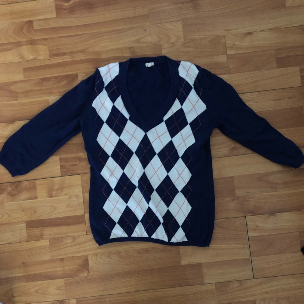 J Crew argyle 3/4 sleeve sweater